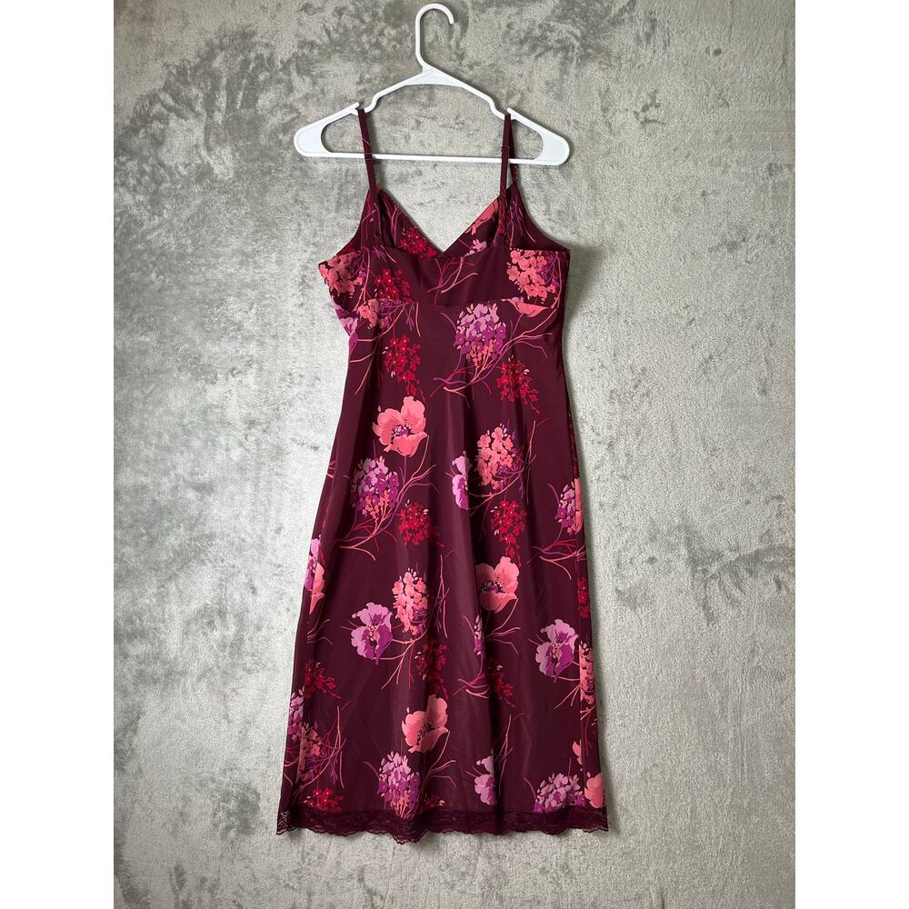 Vintage Y2K Floral Slip Dress Burgundy Pink Lace Hem Spaghetti Strap Midi M - Picture 3 of 7